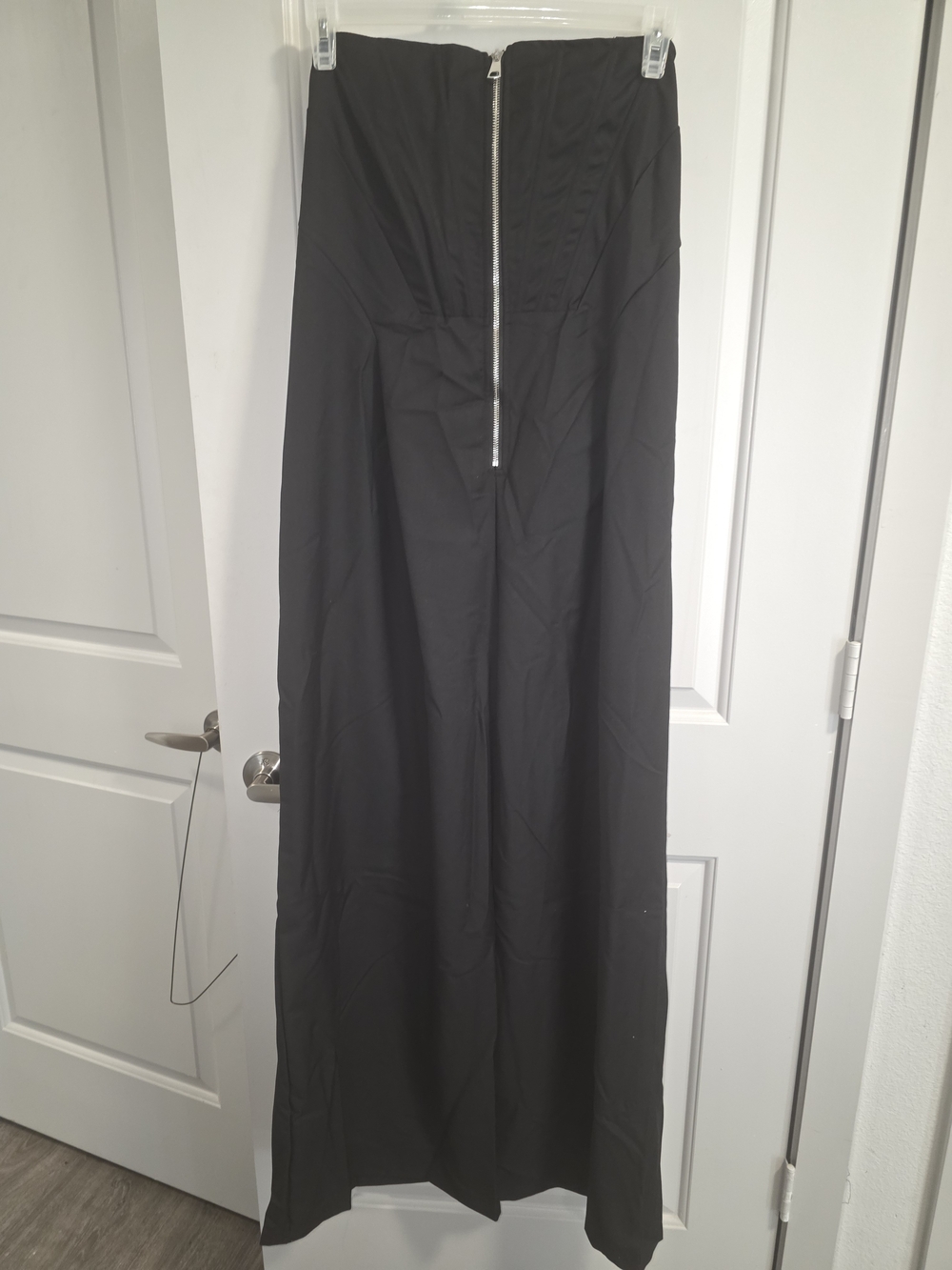 Black Strapless Romper with Front Zipper Front